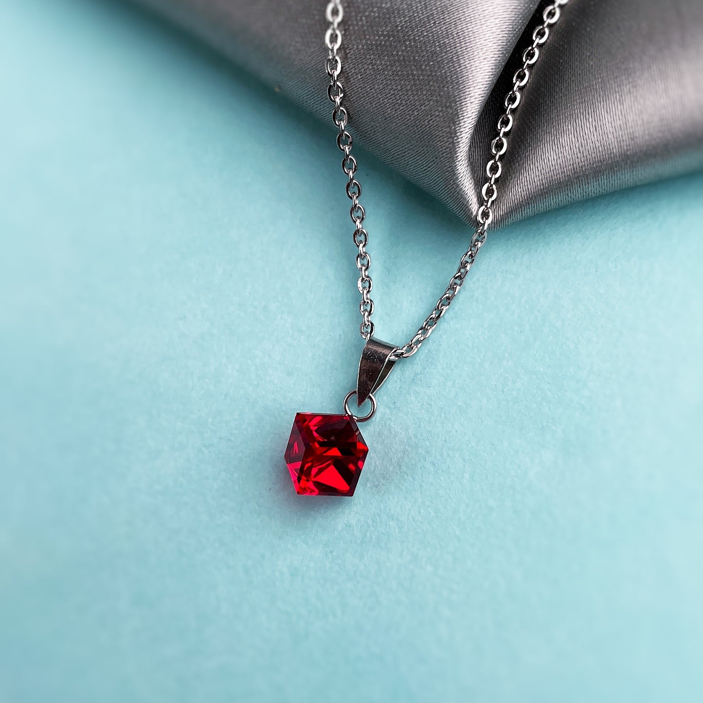 Red Cube Zircon Necklace