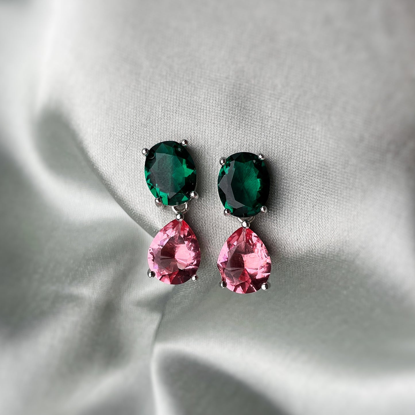 Pink Green Zircon Earring