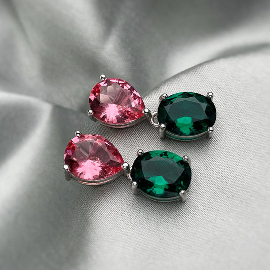 Pink Green Zircon Earring