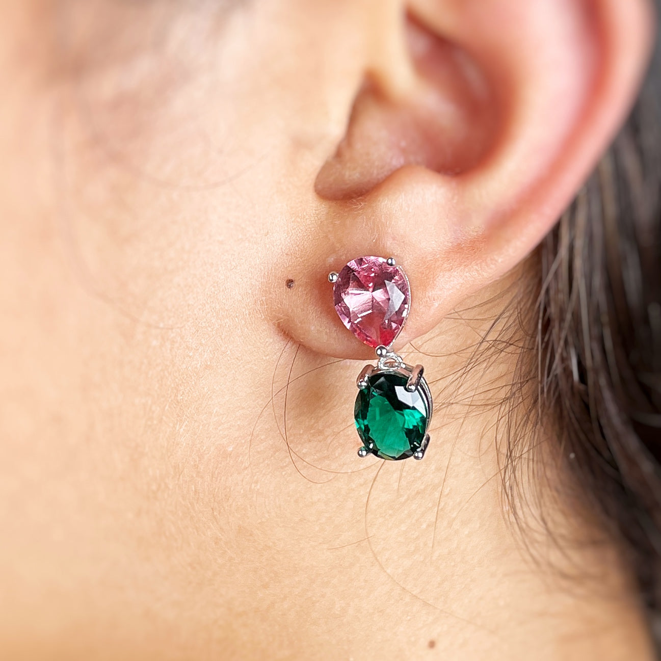 Pink Green Zircon Earring