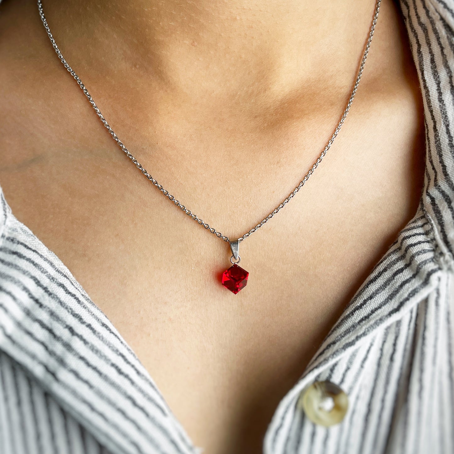 Red Cube Zircon Necklace