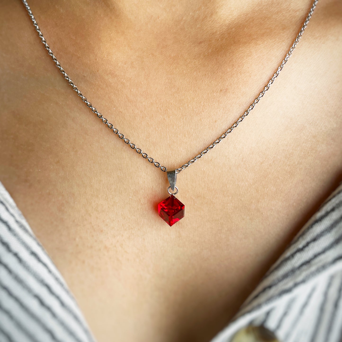 Red Cube Zircon Necklace