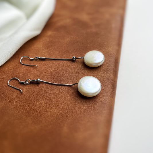 Sleek Silver Teardrop Pearl Earrings