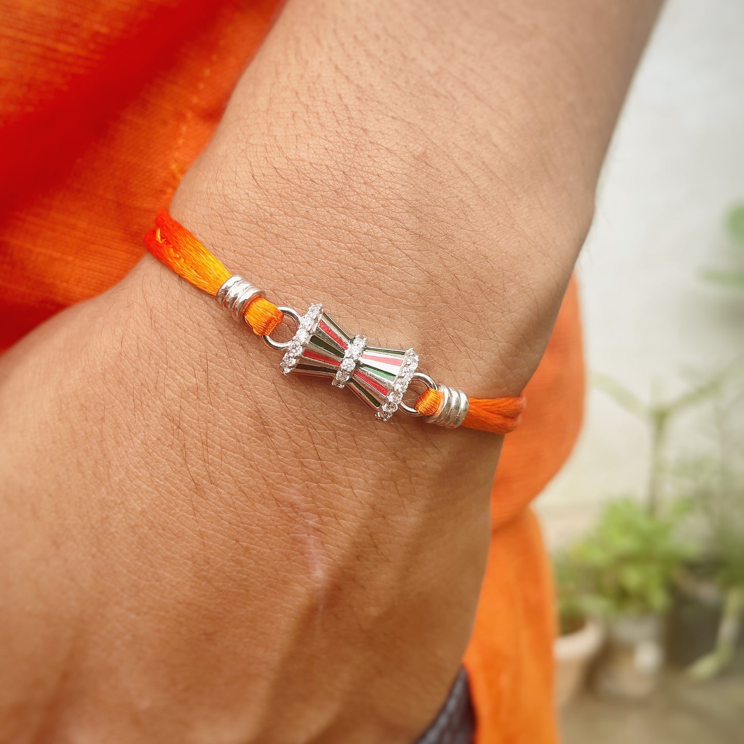 Silver Colourful Damaru Rakhi