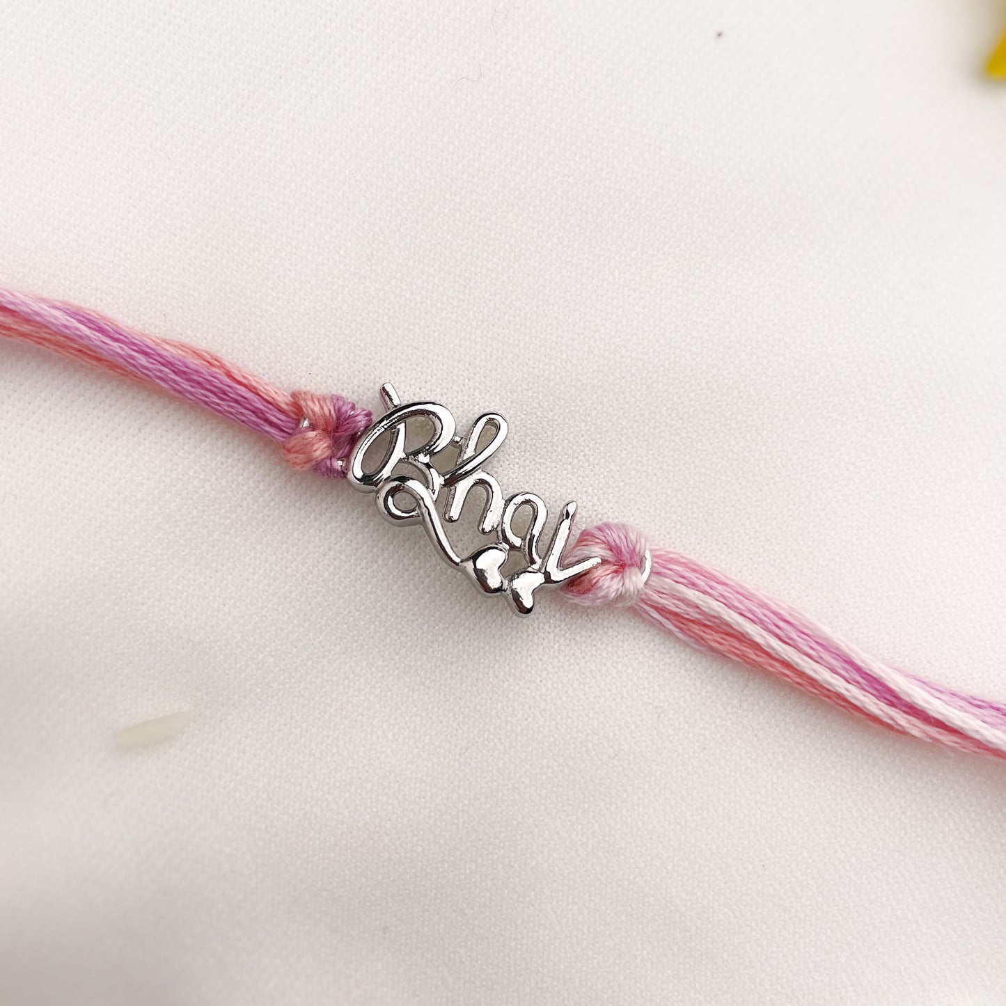 Silver Bhai pink Lace Rakhi