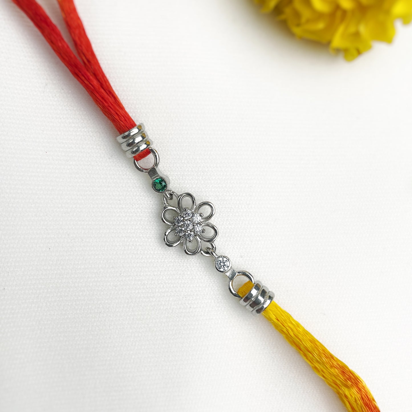 Silver Flower Zircon Rakhi