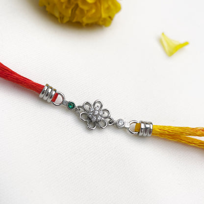 Silver Flower Zircon Rakhi