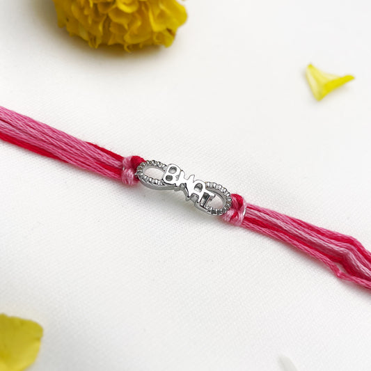 Silver Pink Zircon Bhai Rakhi