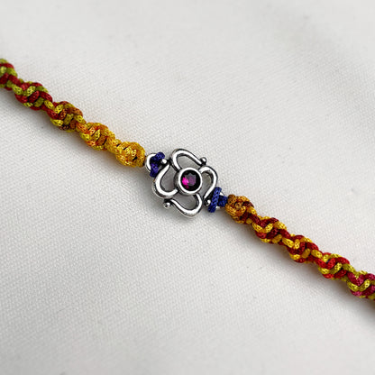 Oxidized Flower Pink Zircon Rakhi