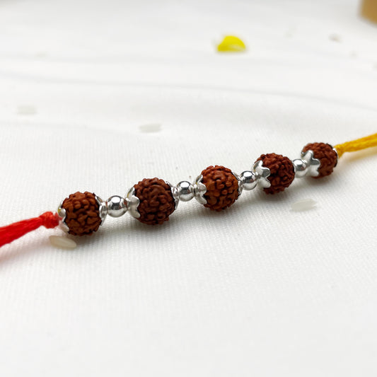 Silver 5 Rudraksha Rakhi