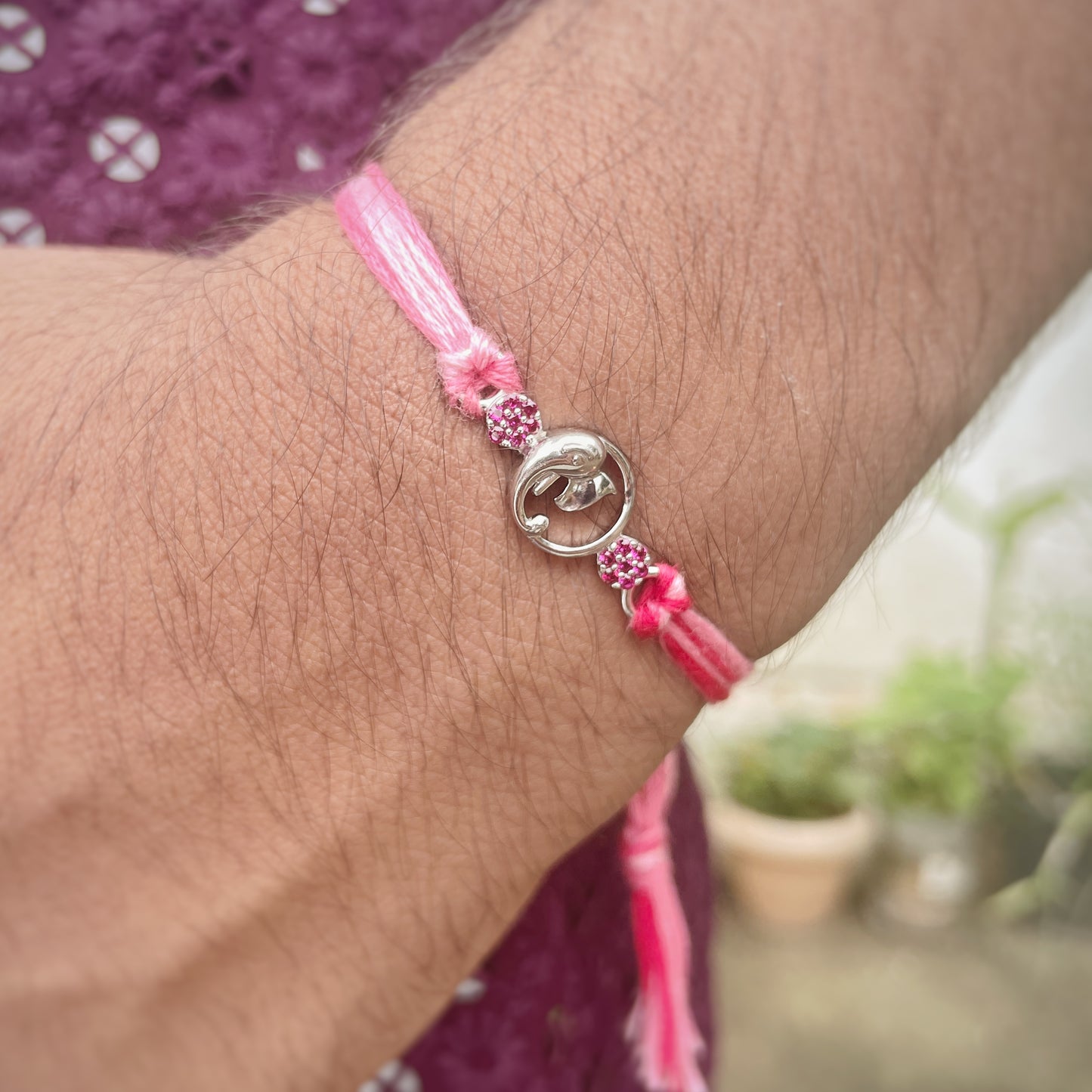 Silver Lord Ganesh Pink Rakhi