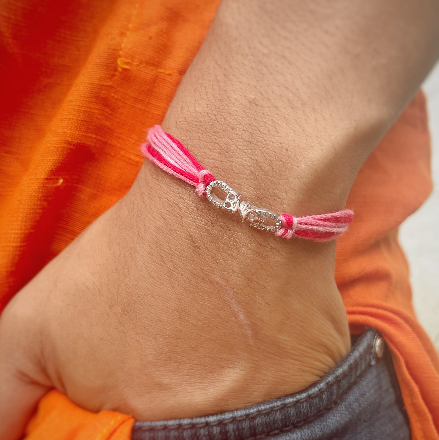 Silver Pink Zircon Bhai Rakhi