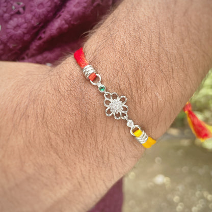 Silver Flower Zircon Rakhi