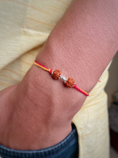 Silver two Rudraksha Rakhi