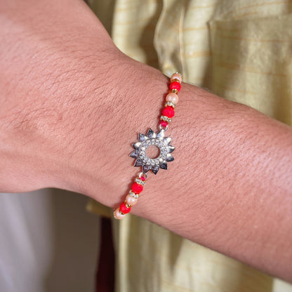 Silver Sun Flower Rakhi