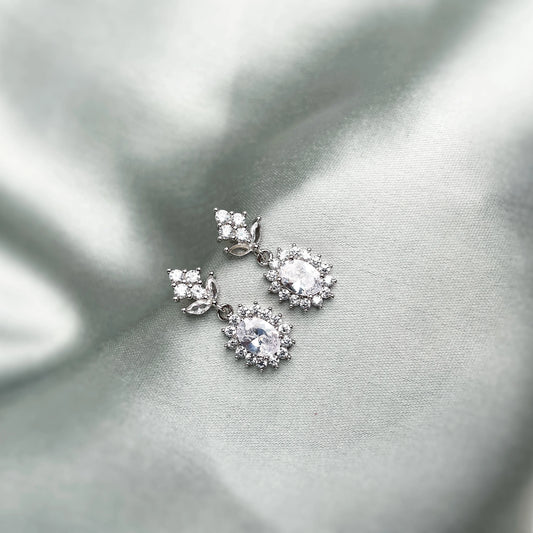 Teardrop Cut Diamond Silver Earrings