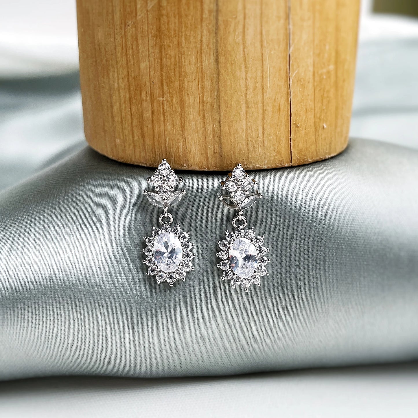 Teardrop Cut Diamond Silver Earrings