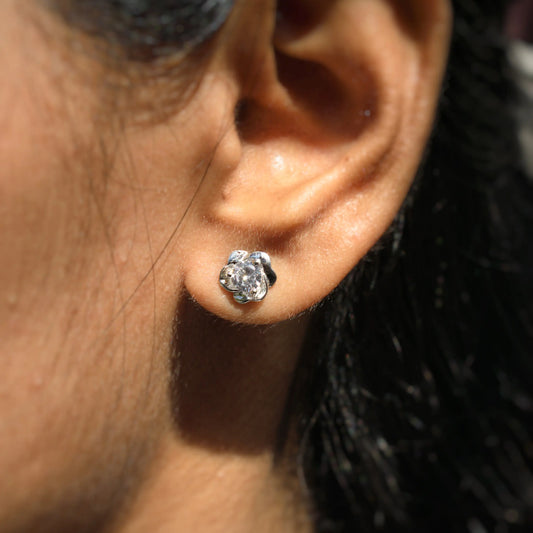 Silver Zircon Flower Studs